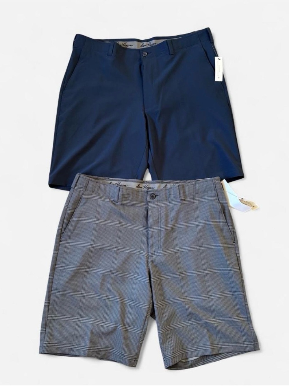 Ben Hogan Navy Solid & Gray Plaid Flat Front Shorts - Classic Golf Styles